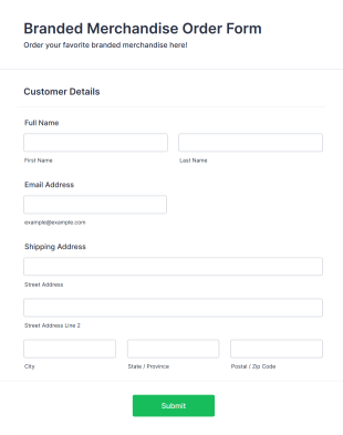 Branded Merchandise Order Form Template