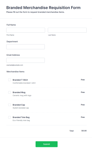 Branded Merchandise Requisition Form Form Template