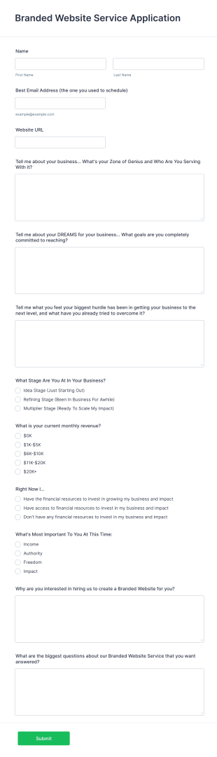 Branded Website Service Application Form Template