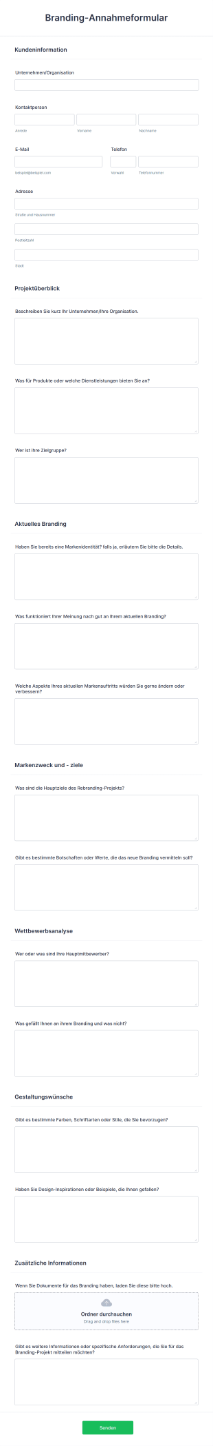 Branding Annahmeformular Form Template