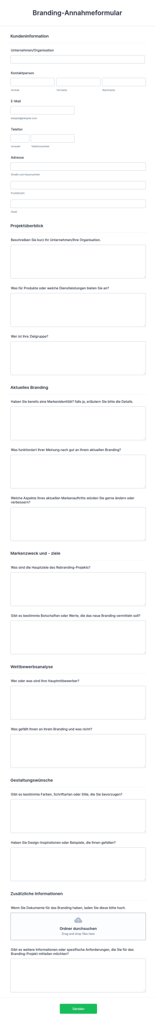 Branding Annahmeformular