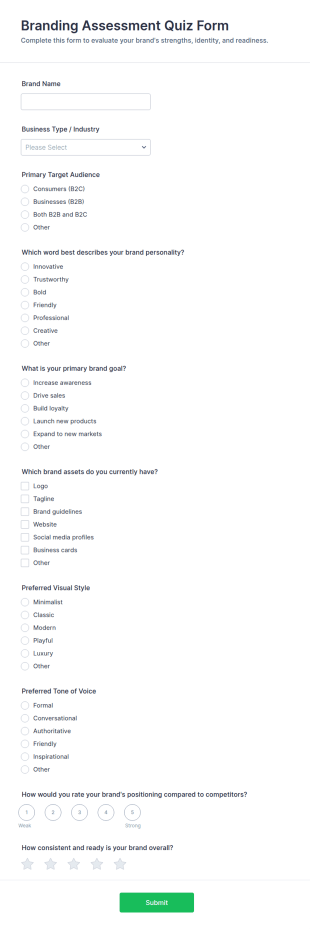 Branding Assessment Quiz Form Template