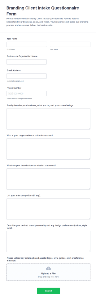 Branding Client Intake Form Template