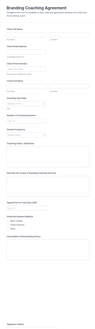 Branding Coaching Agreement Form Template