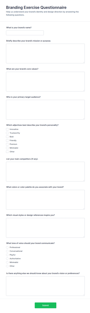 Branding Exercise Questionnaire Form Template
