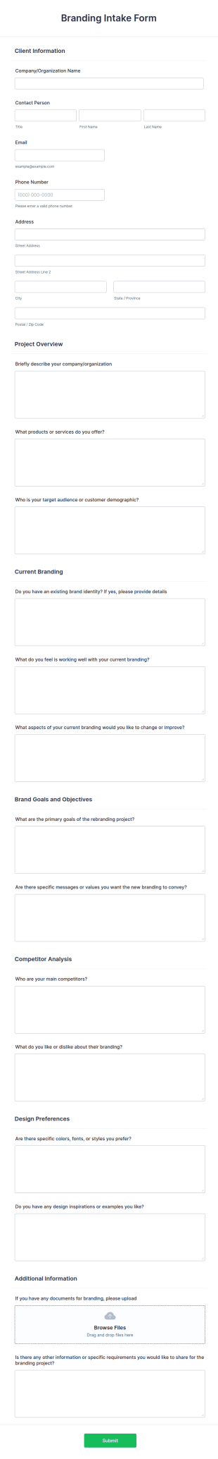 Branding Intake Form Template