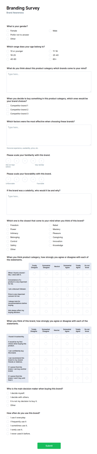 Branding Survey Form Template
