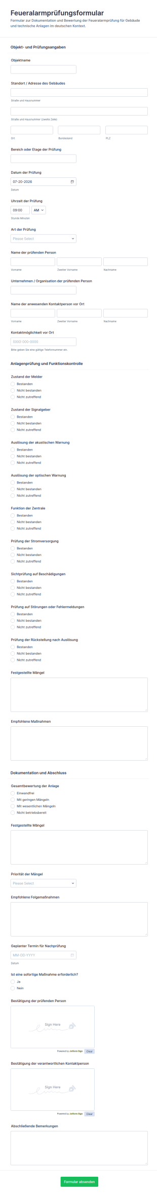 Brandmeldeanlagen Prüfprotokoll