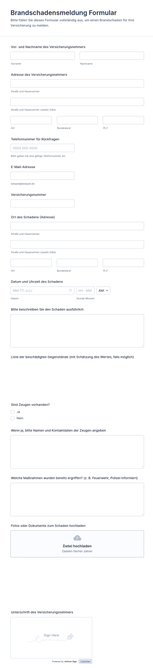 Brandschadensmeldung Formular