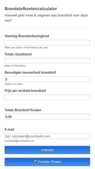 Brandstofkostencalculator