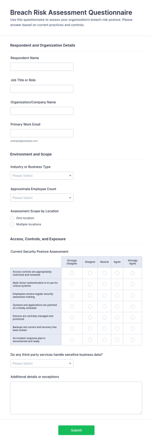 Breach Risk Assessment Questionnaire Form Template