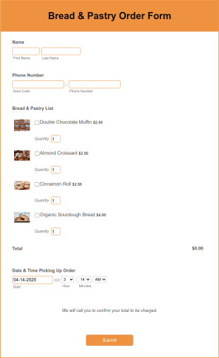 Bread & Pastry Order Form Template