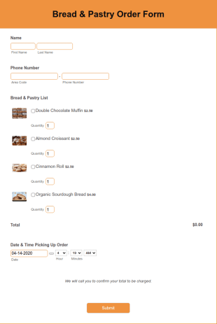 Bread & Pastry Order Form Template