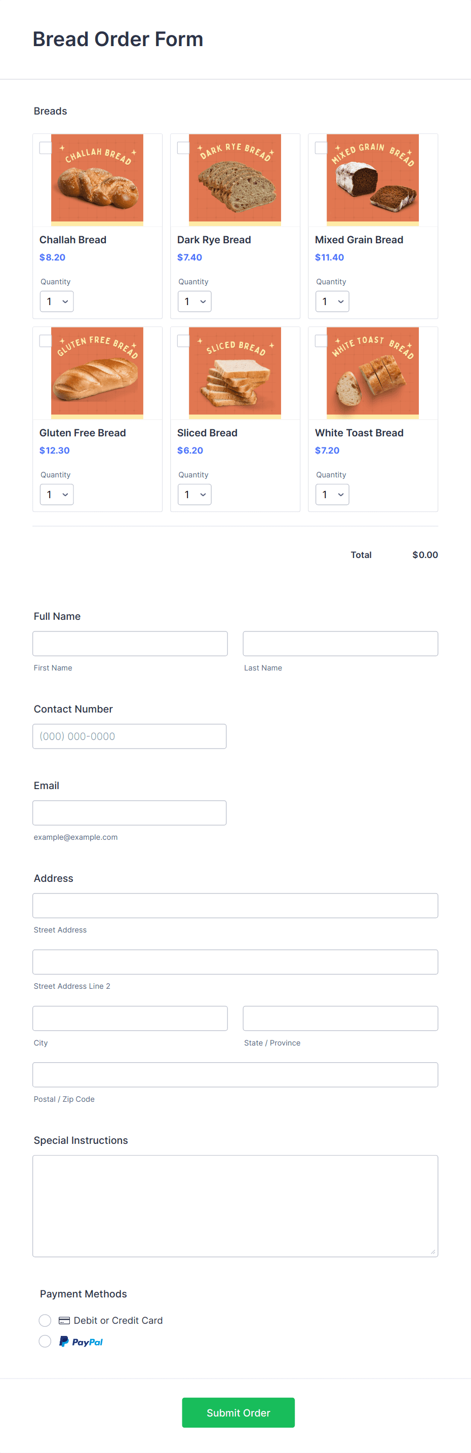 Bread Order Form Template | Jotform
