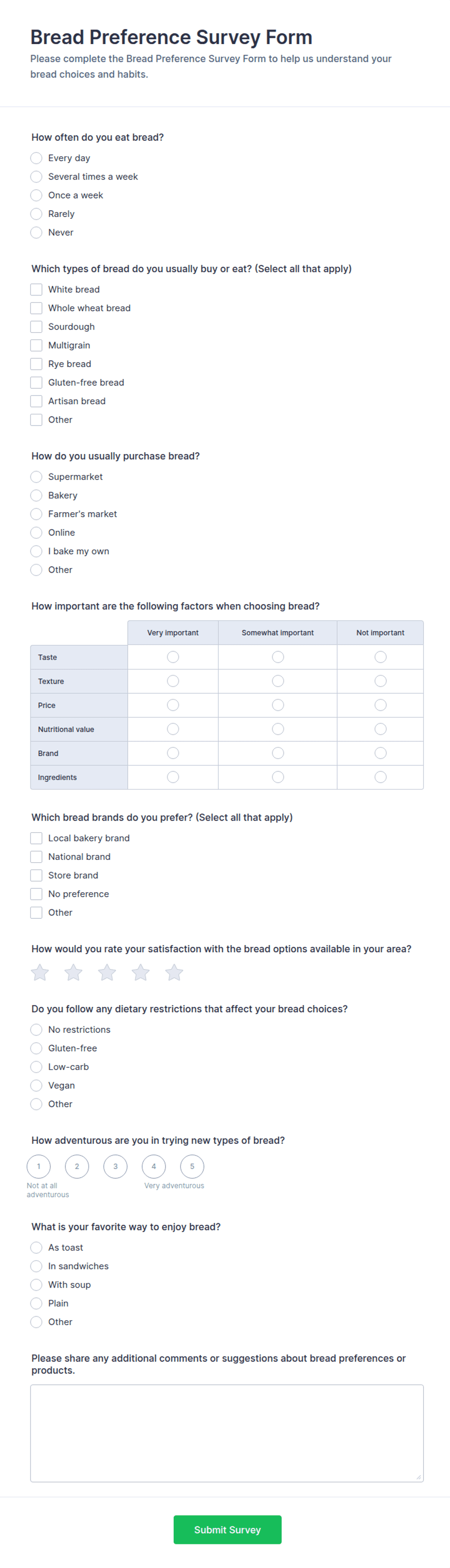 Bread Preference Survey Form Template | Jotform