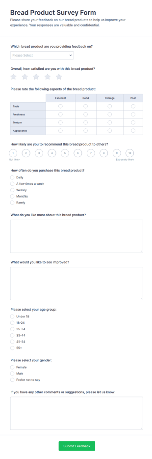 Bread Product Survey Form Template