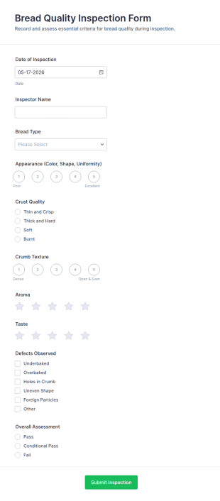 Bread Quality Inspection Form Template