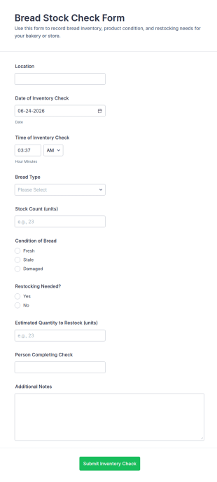 Bread Stock Check Form Template