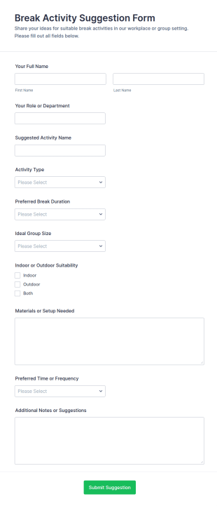 Break Activity Suggestion Form Template