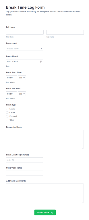 Break Time Log Form Template