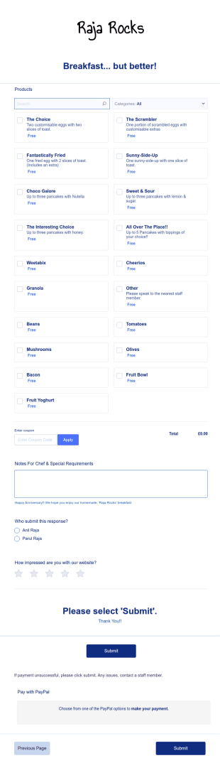 Breakfast Menu Order Form Template