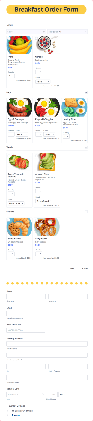 Breakfast Order Form Template