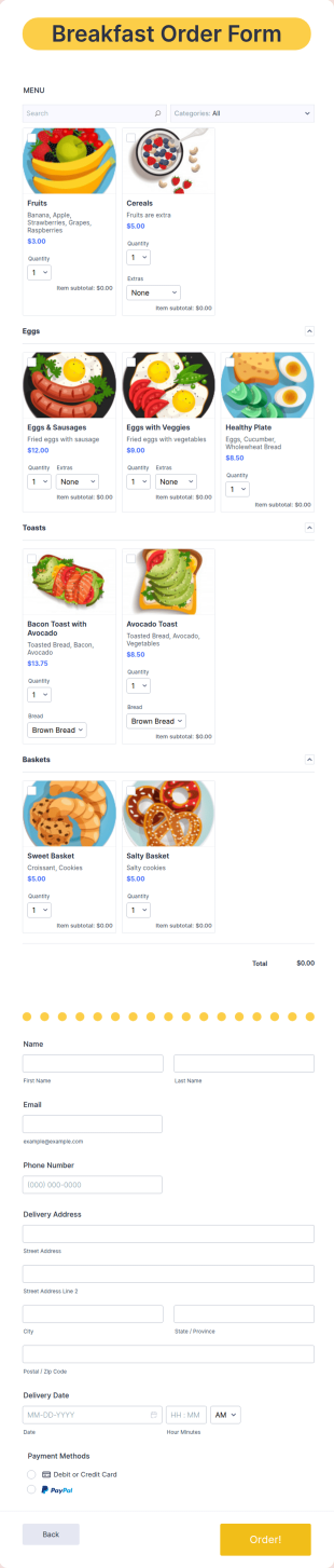 Breakfast Order Form Template