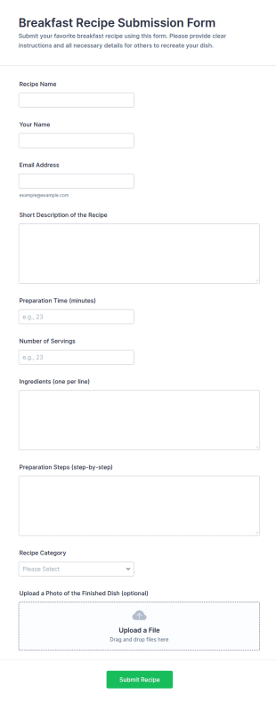 Breakfast Recipe Submission Form Template