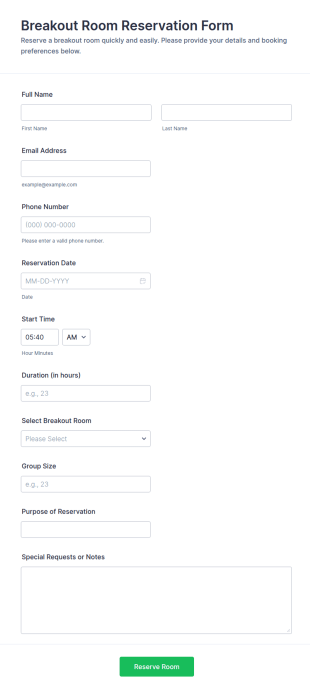 Breakout Room Reservation Form Template