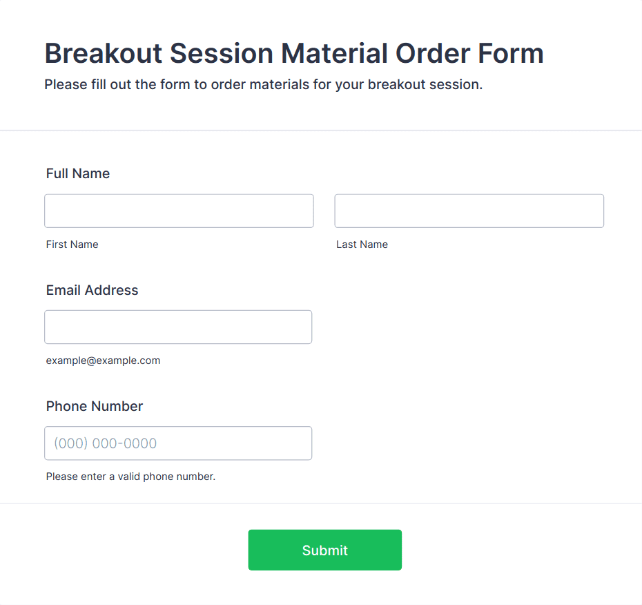 Breakout Session Material Order Form Template | Jotform