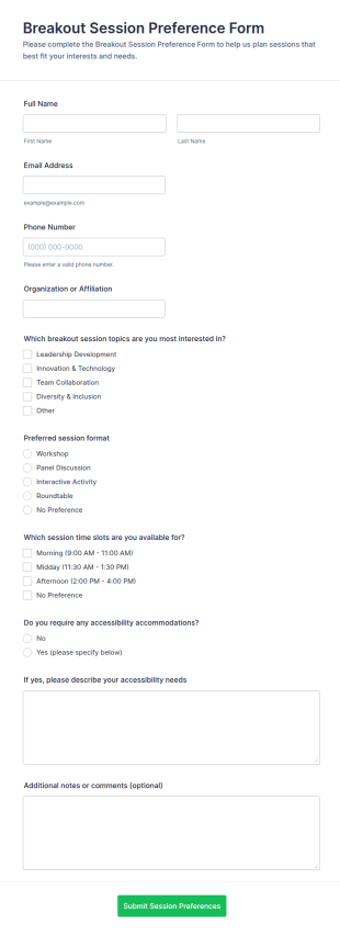 Breakout Session Preference Form Template