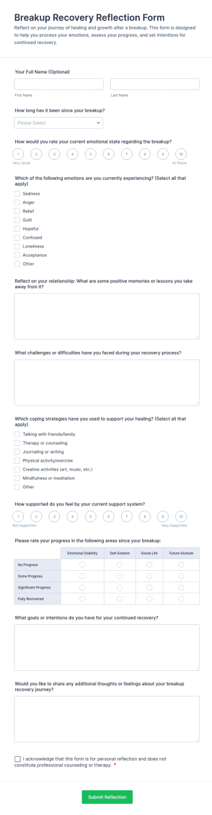 Breakup Recovery Reflection Form Template