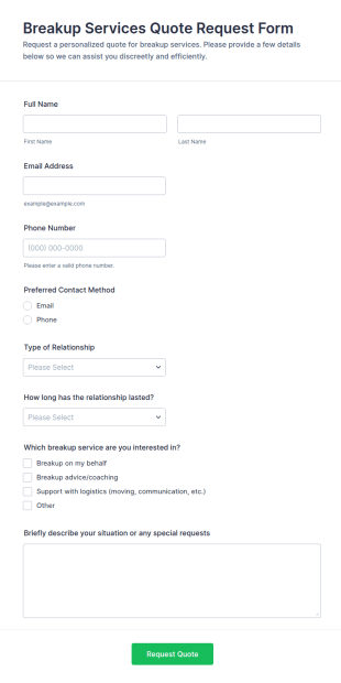 Breakup Services Quote Request Form Template