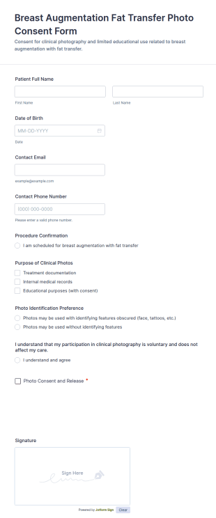 Breast Augmentation Fat Transfer Photo Consent Form Template