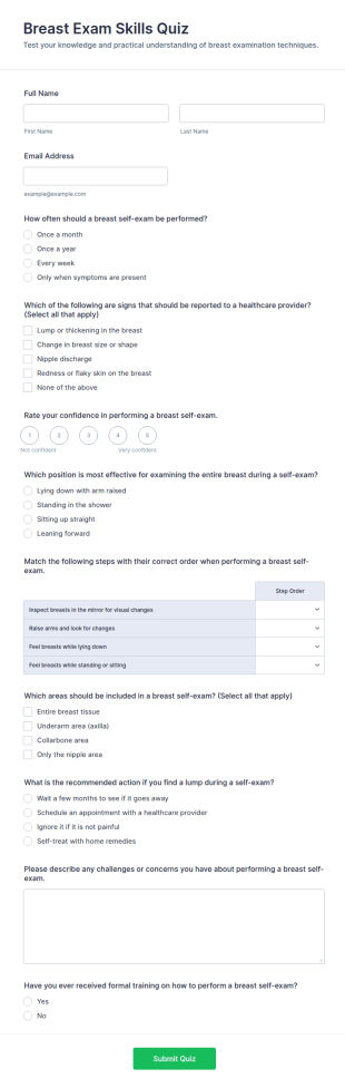 Breast Exam Skills Quiz Form Template