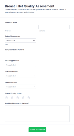 Breast Fillet Quality Assessment Form Template
