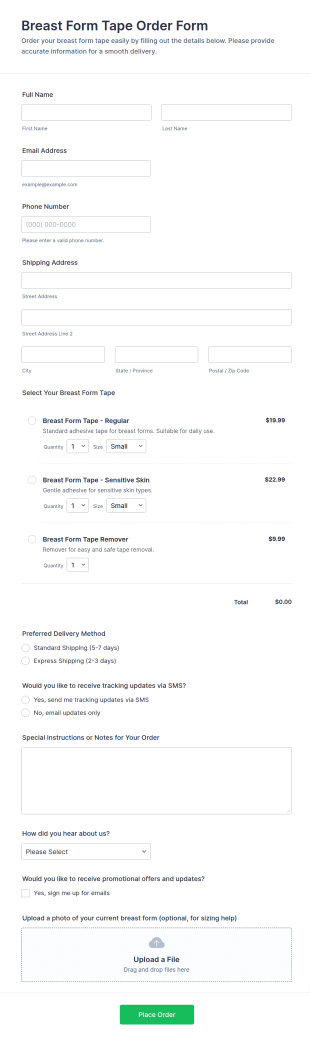 Breast Form Tape Order Form