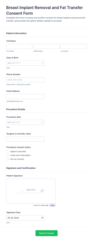 Breast Implant Removal And Fat Transfer Consent Form Template