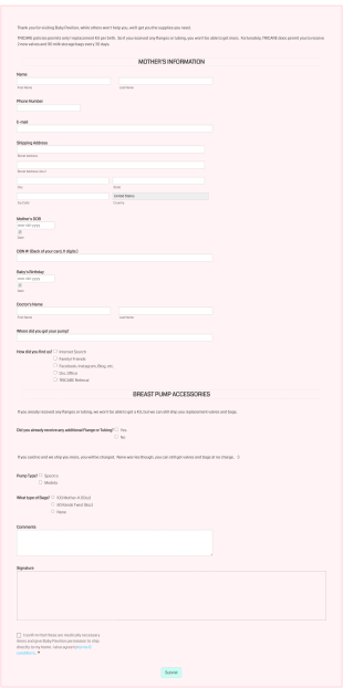 Breast Pump Order Form Template