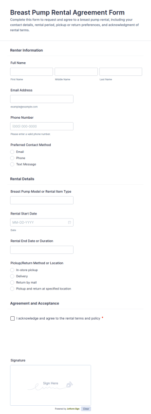 Breast Pump Rental Agreement Form Template