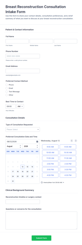 Breast Reconstruction Consultation Intake Form Template