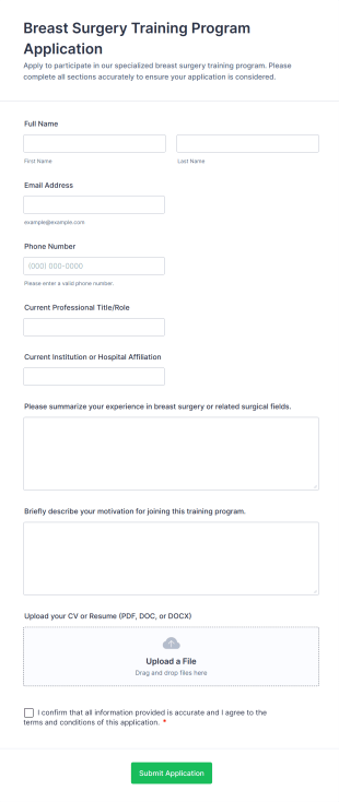 Breast Surgery Training Program Application Form Template