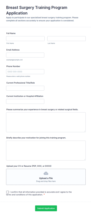 Breast Surgery Training Program Application Form Template