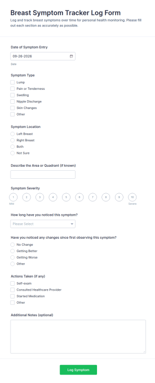 Breast Symptom Tracker Log Form Template