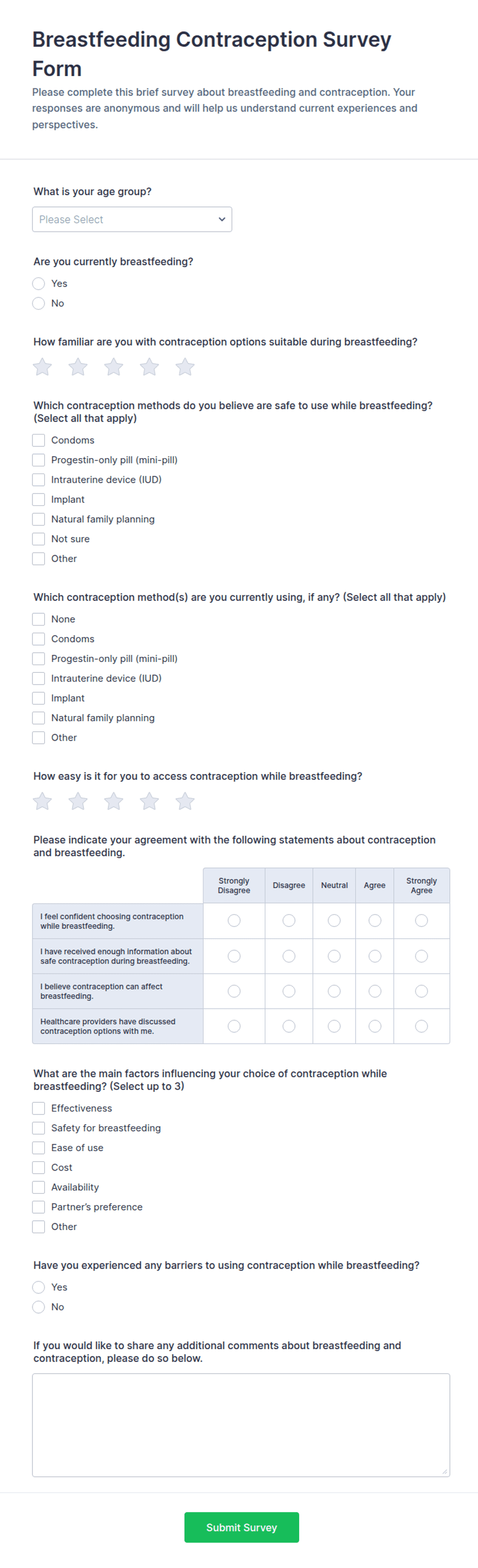 Breastfeeding Contraception Survey Form Template | Jotform