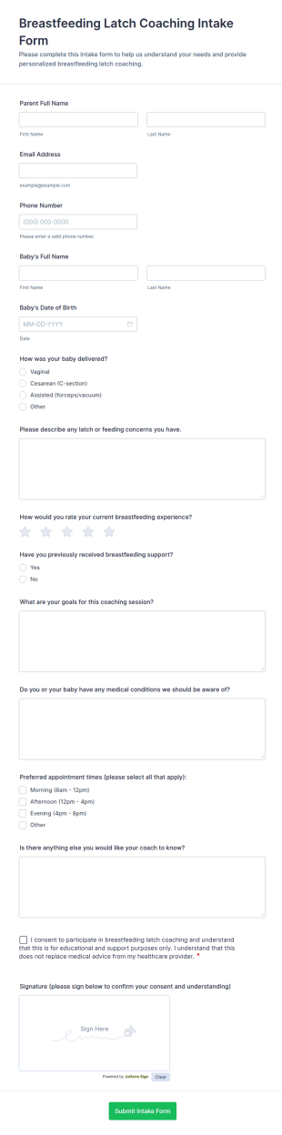 Breastfeeding Latch Coaching Intake Form Template