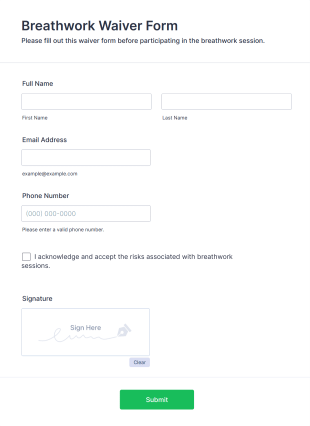 Breathwork Waiver Form Template