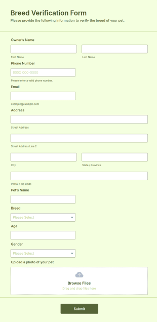 Breed Verification Form Template