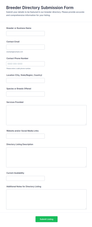 Breeder Directory Submission Form Template