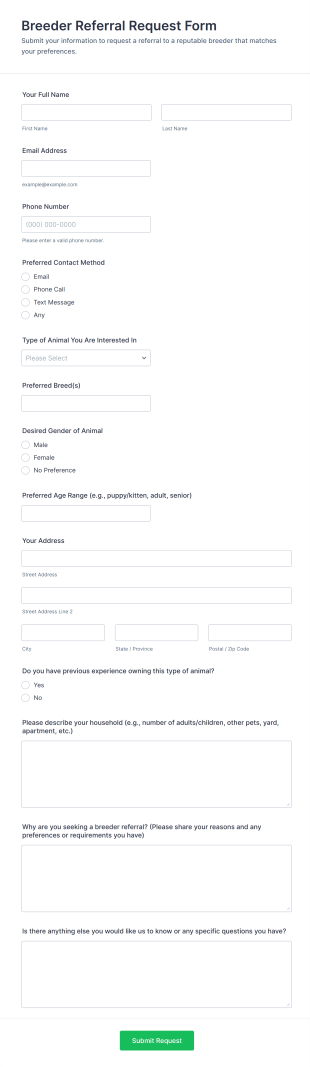 Breeder Referral Request Form Template